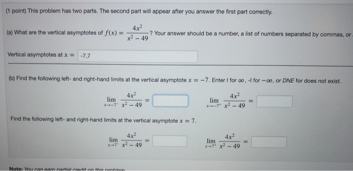 Two Part Problems Solved (1 point) This problem has two parts. The second part | Chegg.com