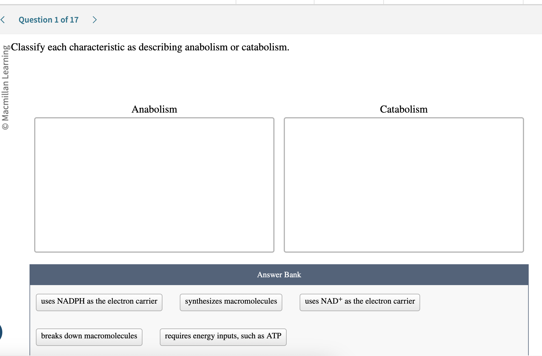 Solved Question 1 ﻿of 17Classify each characteristic as | Chegg.com