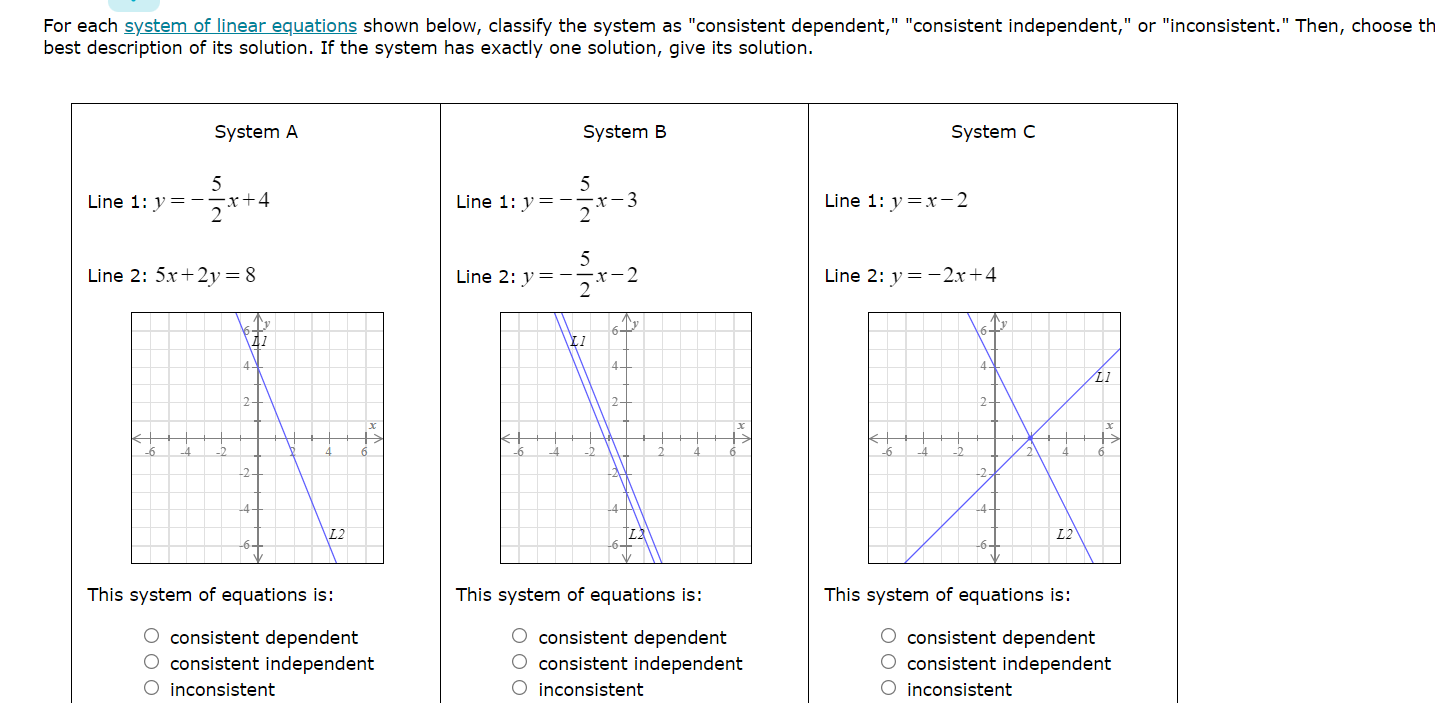 Solved For Each System Of Linear Equations Shown Below, 