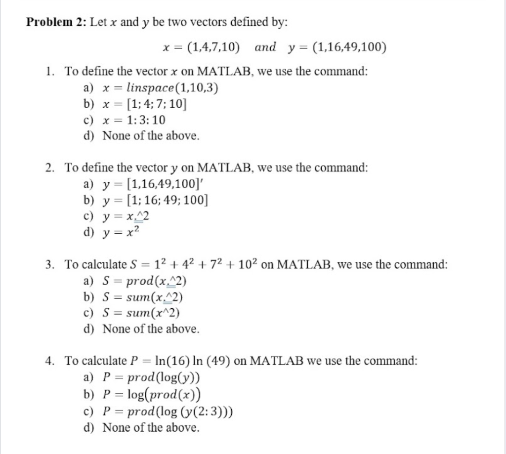 Solved Problem 2: Let x and y be two vectors defined by: ly | Chegg.com