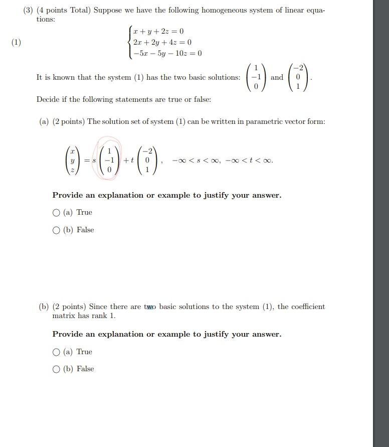 Solved (3) (4 points Total) Suppose we have the following | Chegg.com