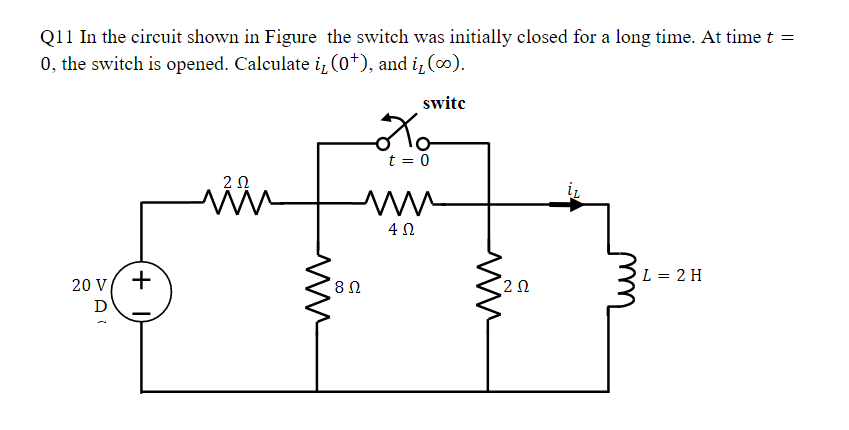 [Solved]: Q11 In the circuit shown in Figure the switch wa