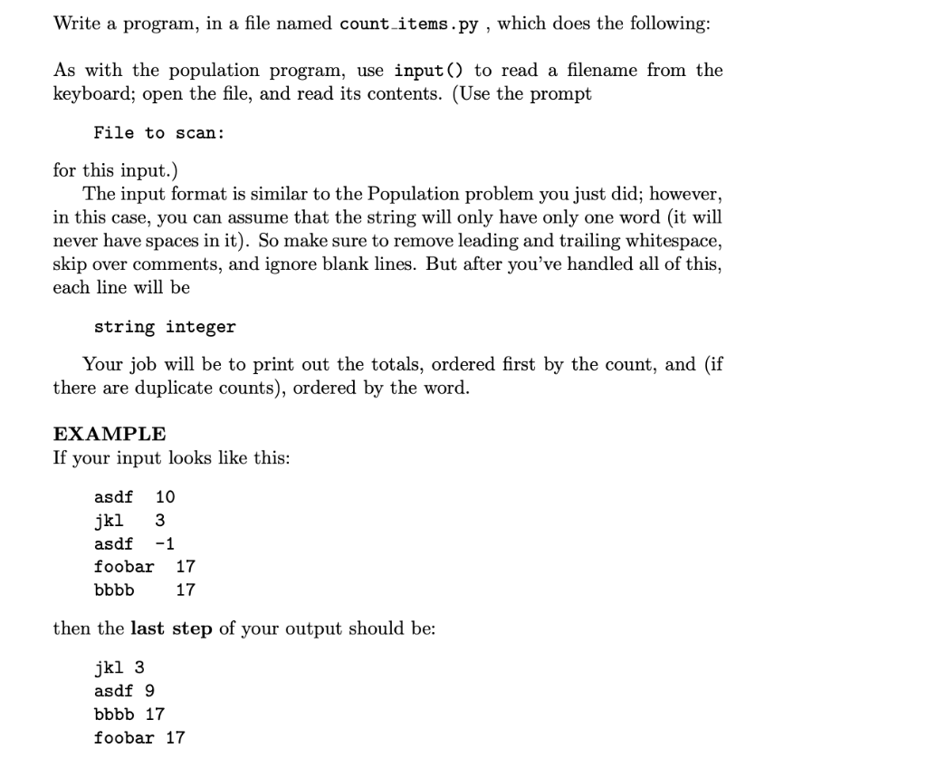 Solved Write a program, in a file named count_items.py , | Chegg.com
