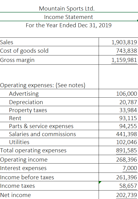 Solved Mountain Sports Ltd. Income Statement For the Year | Chegg.com