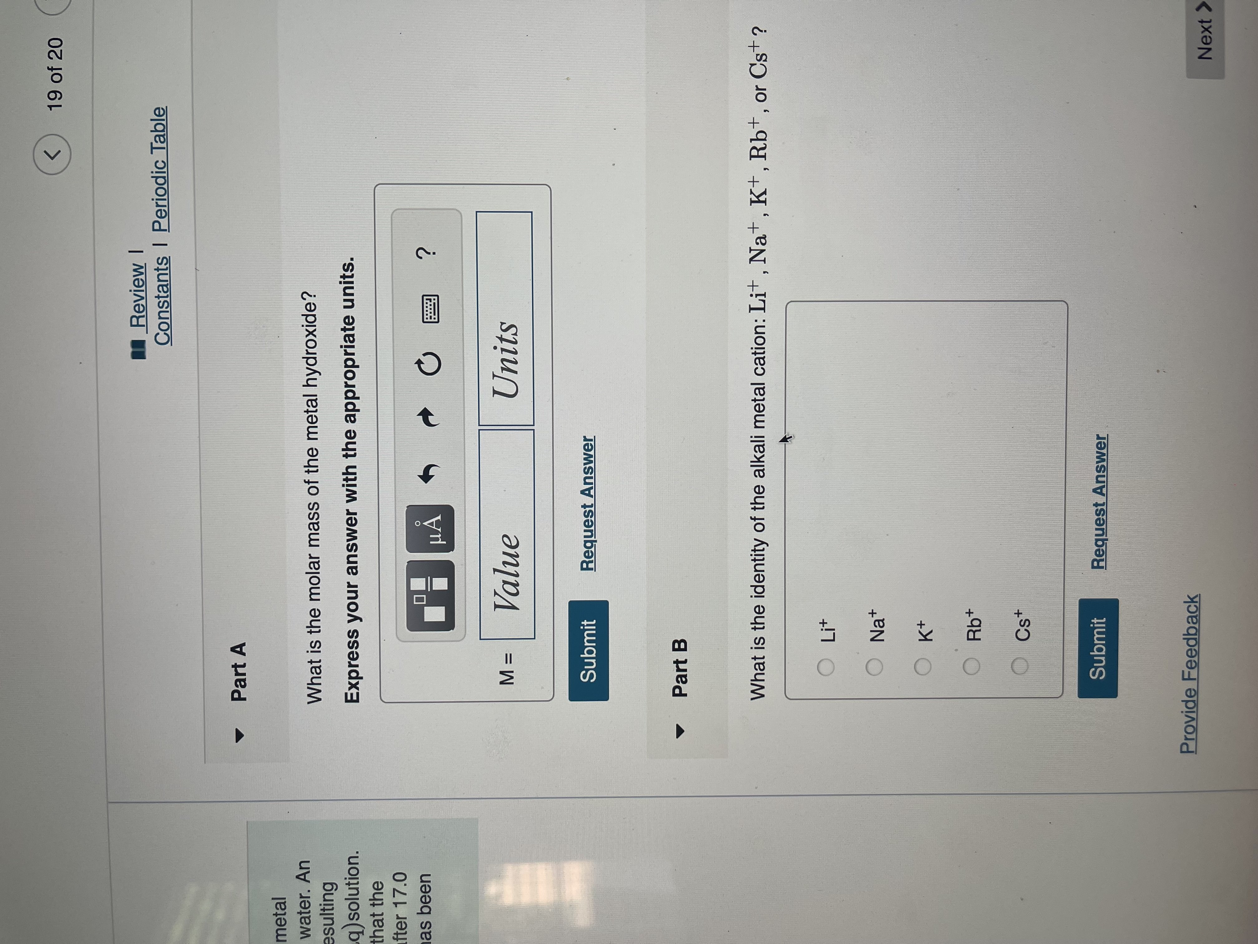Solved part b what is the identity of the alkali metal chegg