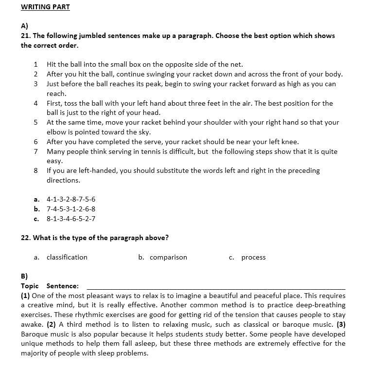 solved writing part a 21 the following jumbled sentences chegg com