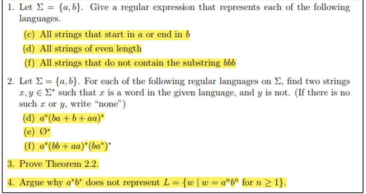 Solved 1. Let S = {a,b}. Give A Regular Expression That | Chegg.com