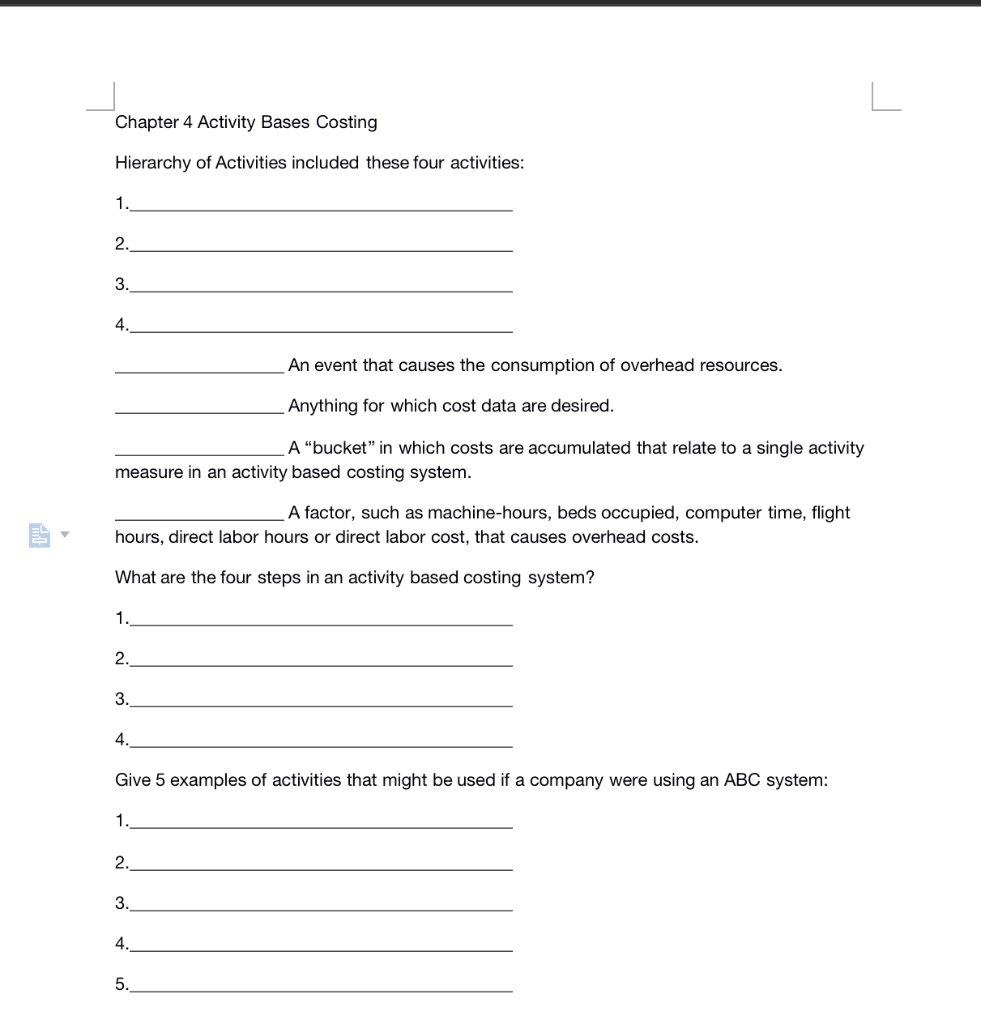 Solved Chapter 4 Activity Bases Costing Hierarchy Of | Chegg.com