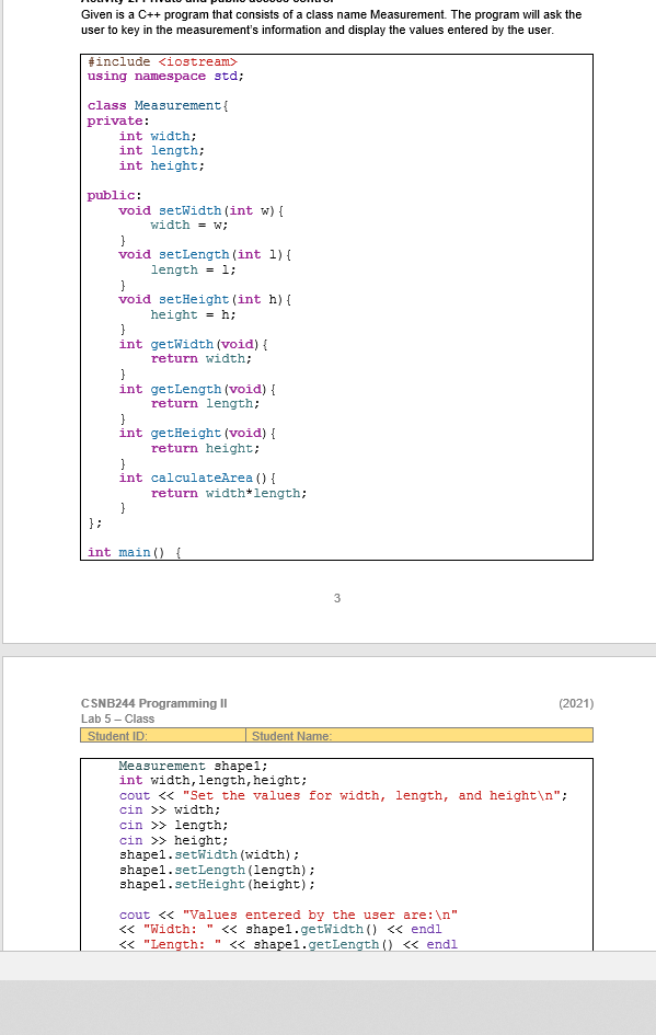 CSNB244 Programming II (2021) Lab 5 - Class Student | Chegg.com