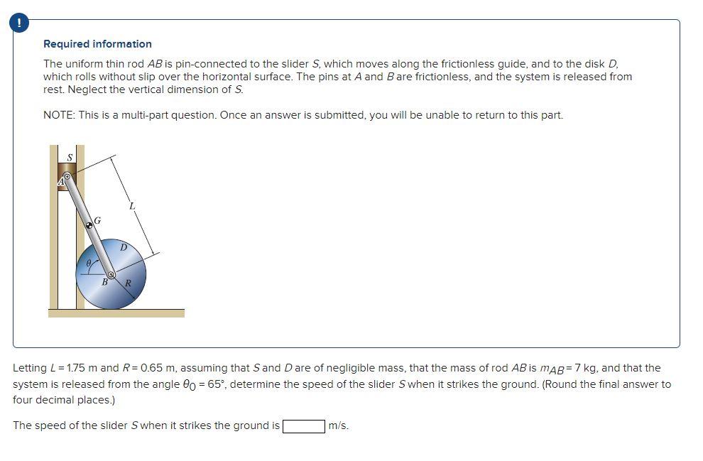 Solved Required information The uniform thin rod AB is | Chegg.com