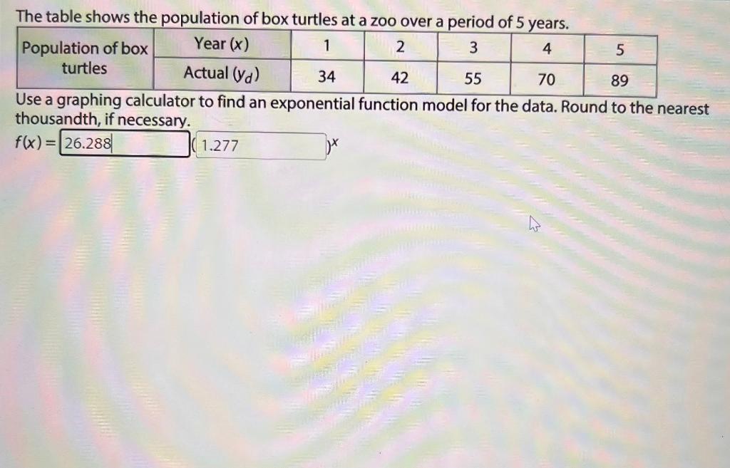 Solved The Table Shows The Population Of Box Turtles At A | Chegg.com