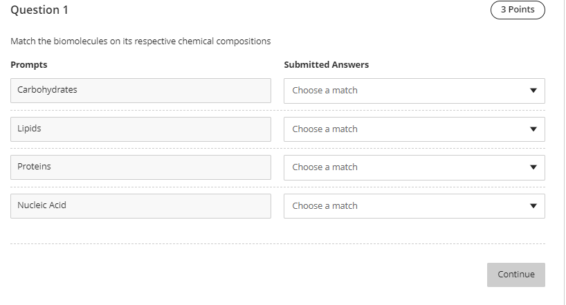 Question 1 3 Points Match the biomolecules on its | Chegg.com