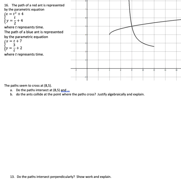 Solved t = 16. The path of a red ant is represented by the | Chegg.com