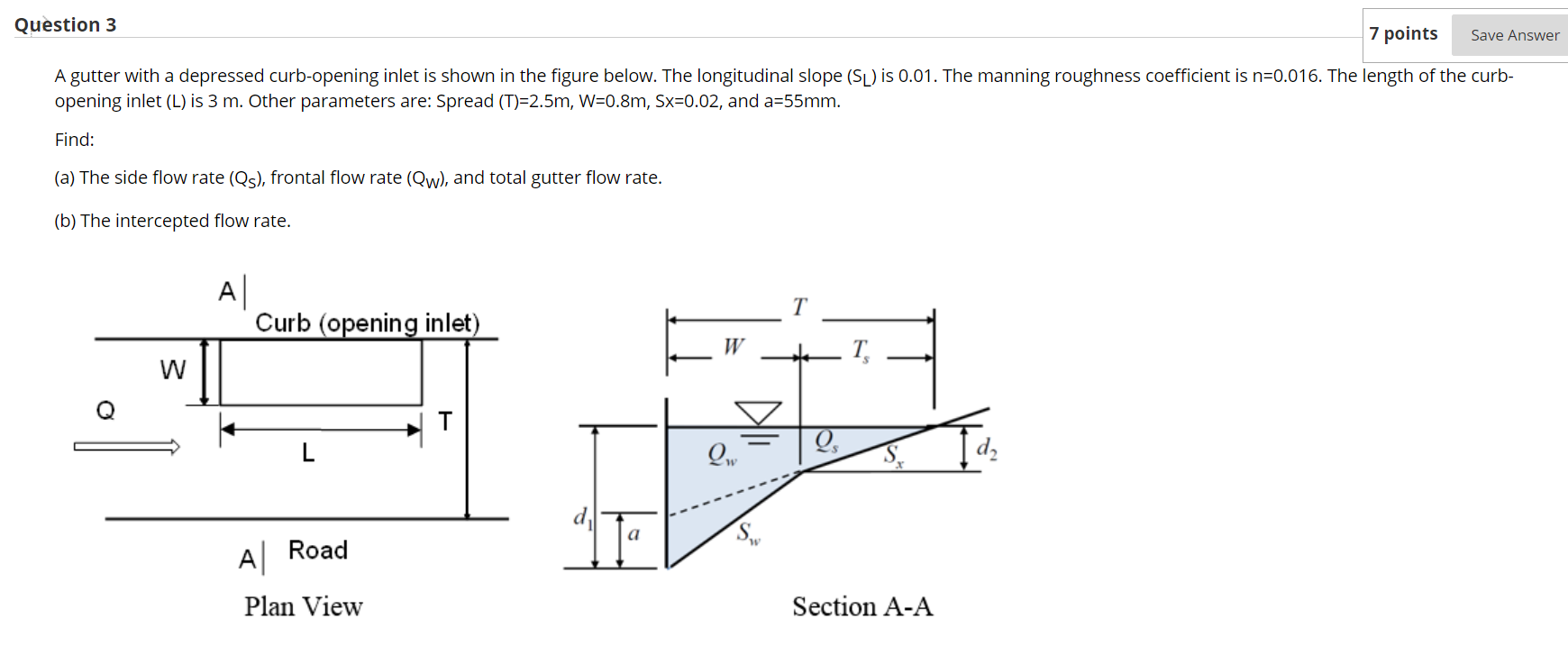 Solved Question 3 7 Points Save Answer A Gutter With A De Chegg Com