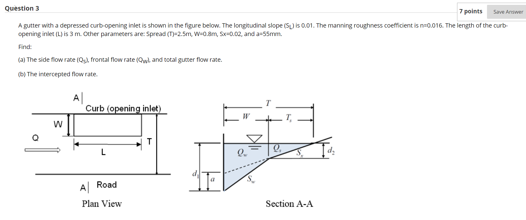 Solved Question 3 7 points Save Answer A gutter with a | Chegg.com