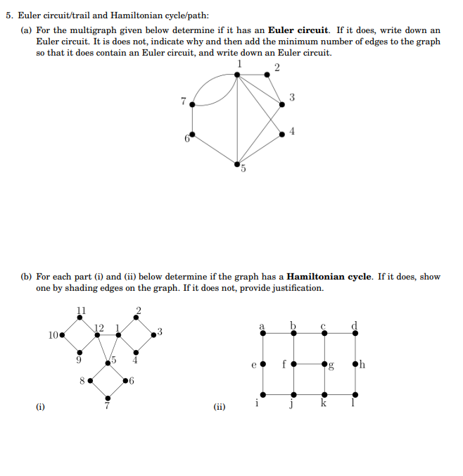 Solved 5. Euler circuit/trail and Hamiltonian cycle/path: | Chegg.com
