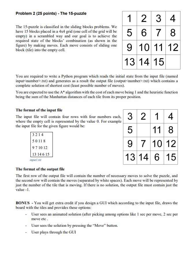 Solved Problem 2 (25 points) - The 15-puzzle 1 2 3 4 The | Chegg.com