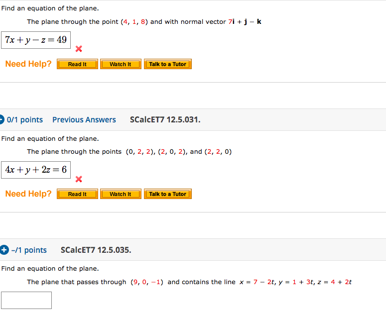 Solved Find an equation of the plane. The plane through the | Chegg.com
