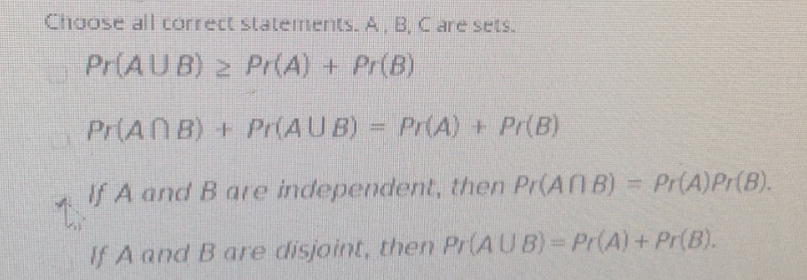 Solved Choose All Correct Statements. A, B, C Are Sets. | Chegg.com