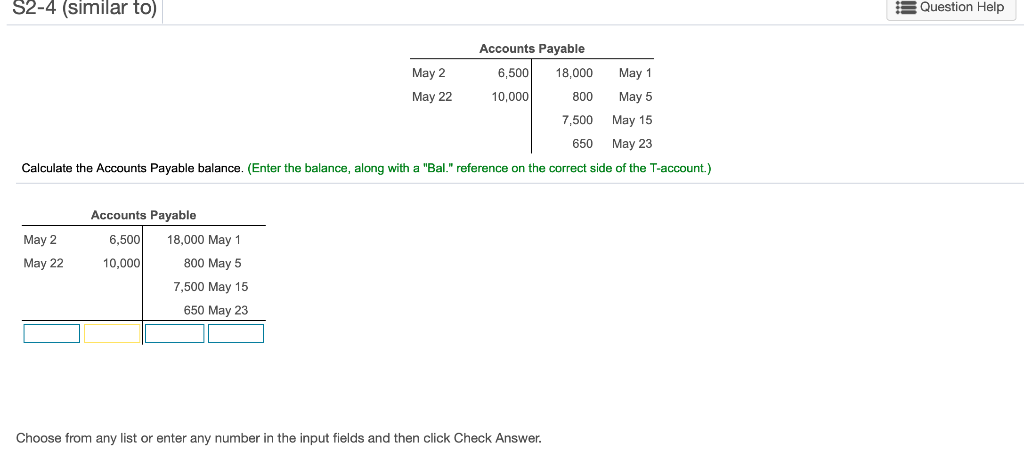 Solved S2-4 (similar to) Question Help Accounts Payable May | Chegg.com