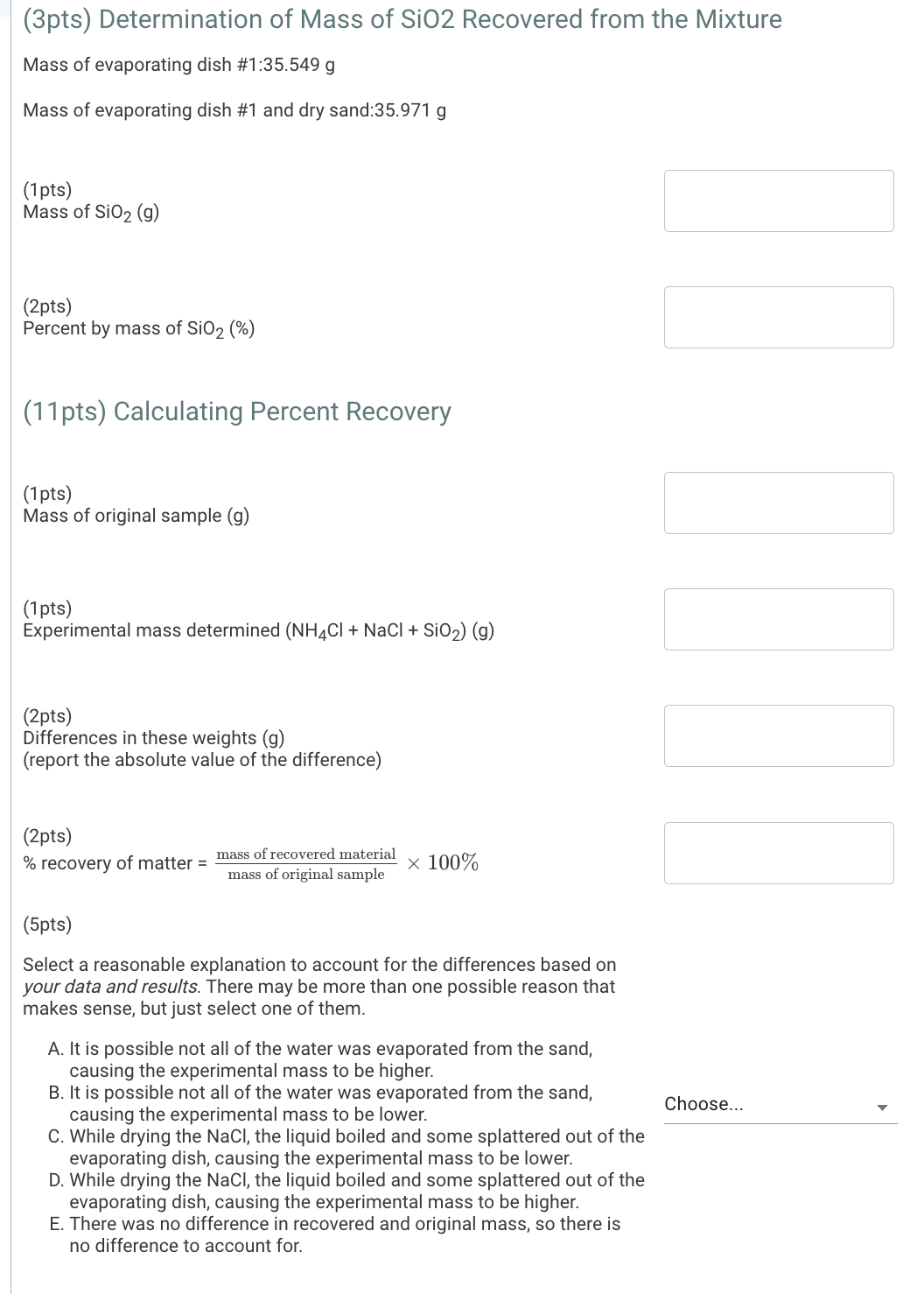Mass of evaporating dish \\135.549 g Mass of
