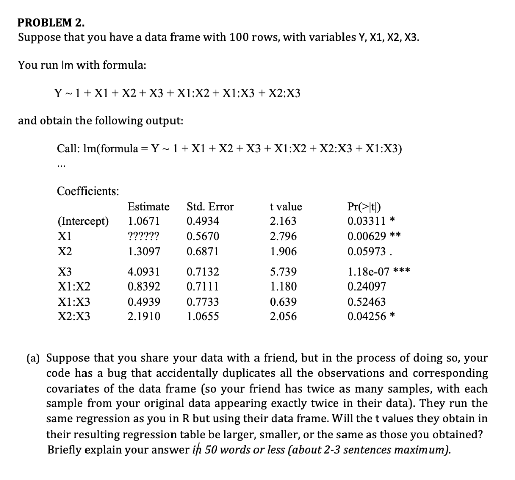 Solved PROBLEM 2. Suppose that you have a data frame with | Chegg.com