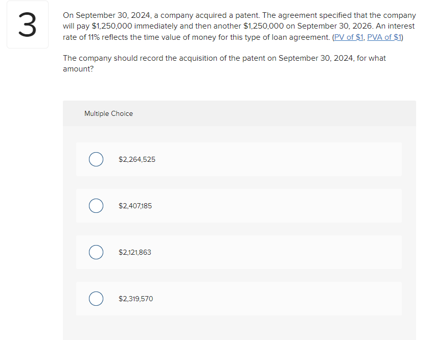 Solved On September 30, 2024, a company acquired a patent.