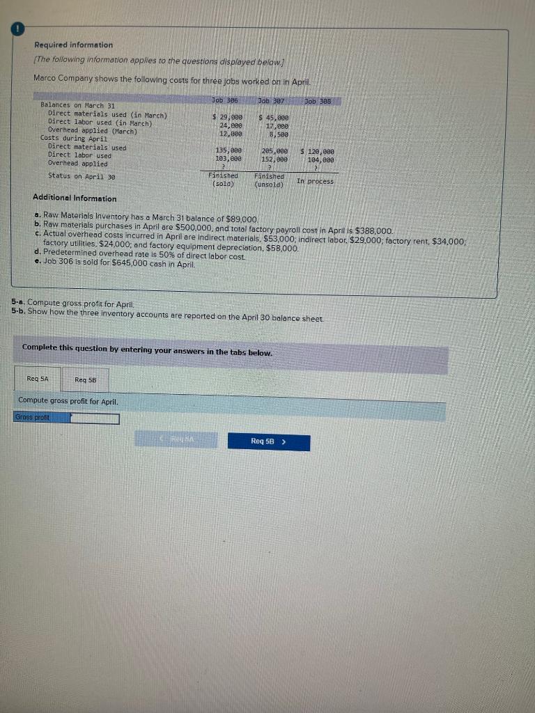 Solved 5-a. Compute Gross Profit For April. 5-b. Show How | Chegg.com