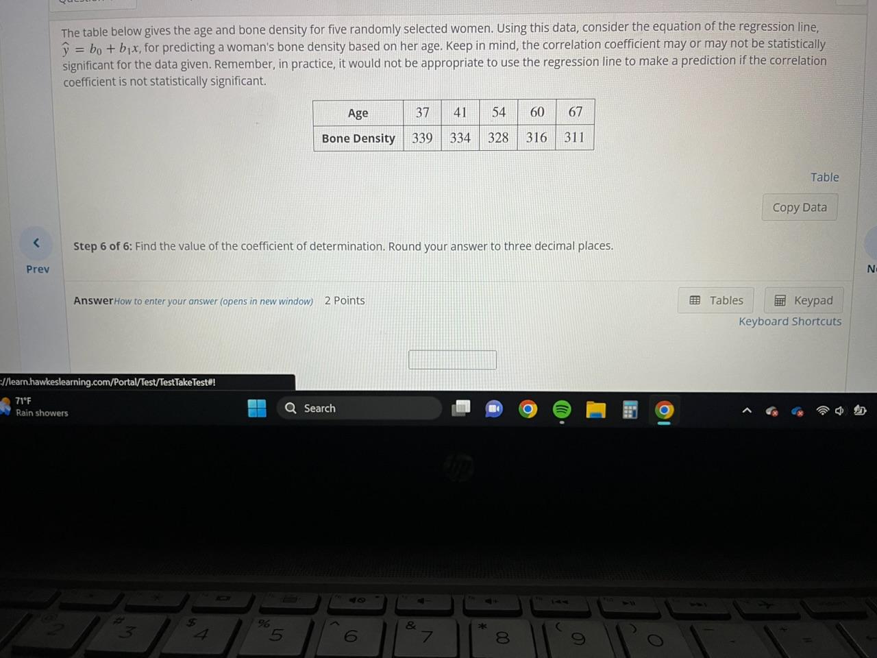 Solved The table below gives the age and bone density for | Chegg.com