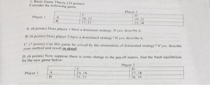 Solved 1. Consider The Following Game Basic Game Theory (25 | Chegg.com