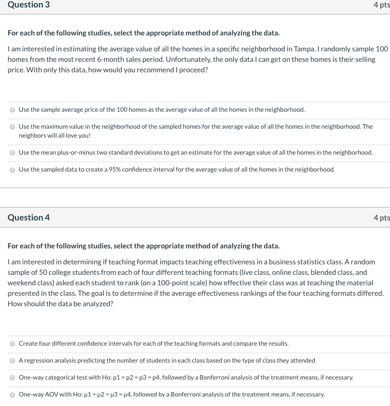 Solved Question 3 4 Pts For Each Of The Following Studies, | Chegg.com