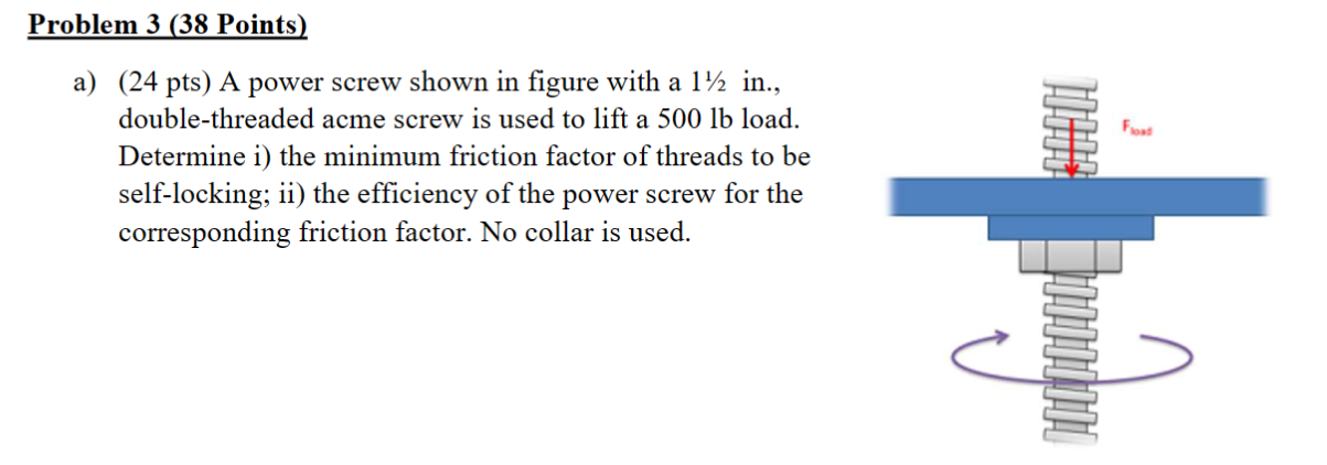 Solved a) (24 pts) A power screw shown in figure with a | Chegg.com