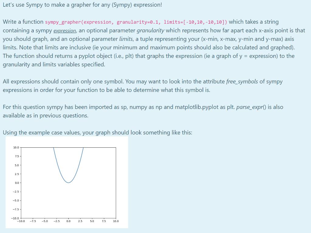 Solved Let's use Sympy to make a grapher for any (Sympy) | Chegg.com