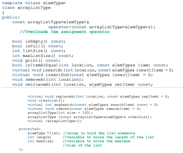 template class definition in header file