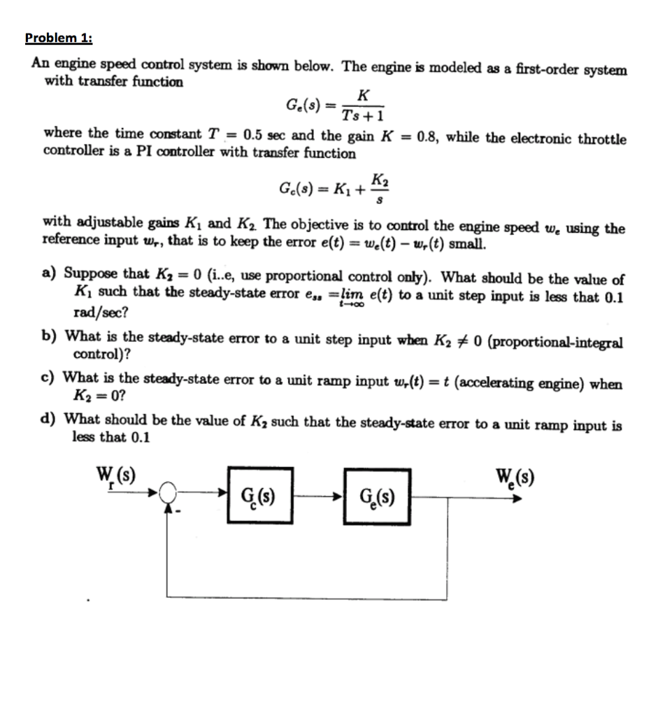 Solved Problem 1: An engine speed control system is shown | Chegg.com