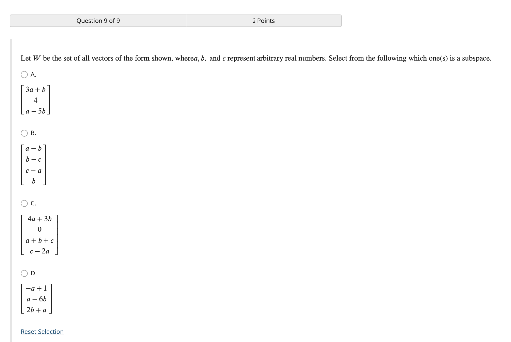 Solved Let W Be The Set Of All Vectors Of The Form Shown, | Chegg.com