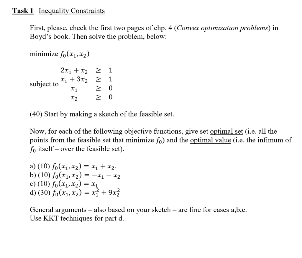 Task 1 Inequality Constraints First, please, check | Chegg.com