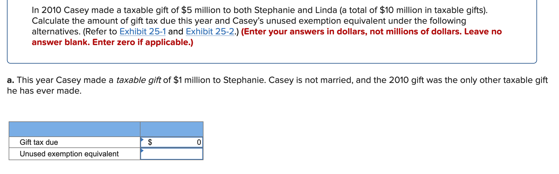 Solved In 2010 Casey made a taxable gift of 5 million to