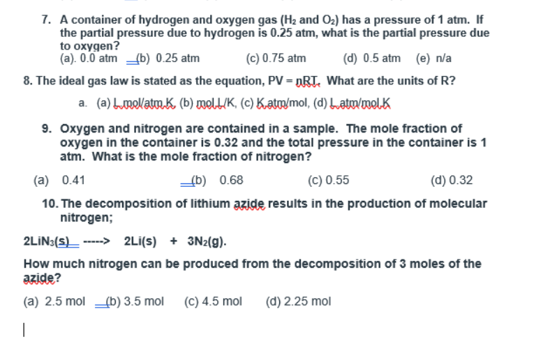 Solved 7. A container of hydrogen and oxygen gas (H2 and O2) | Chegg.com