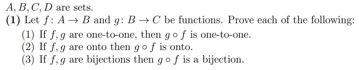 Solved . A, B, C, D Are Sets. (1) Let F: A + B And G: B + C | Chegg.com