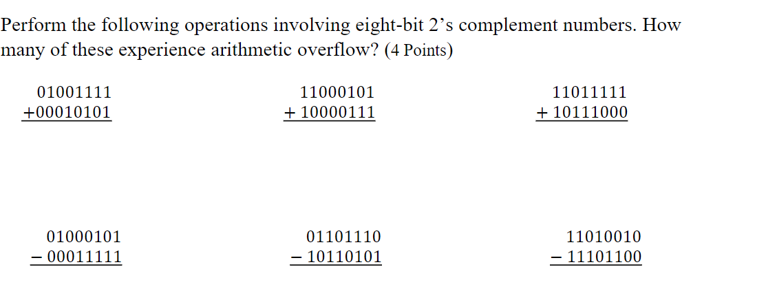 Solved Perform the following operations involving eight-bit | Chegg.com