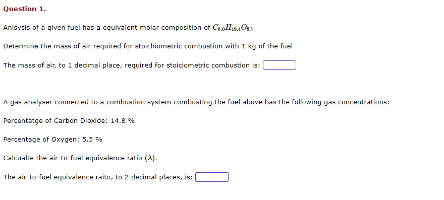 Solved Anlsysis of a given fuel has a equivalent molar | Chegg.com