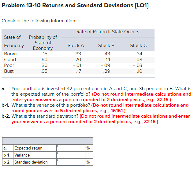 Solved Problem 13-10 Returns And Standard Deviations [LO1] | Chegg.com