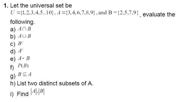 Solved 1. Let The Universal Set Be | Chegg.com