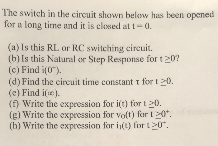 Solved The switch in the circuit shown below has been opened | Chegg.com