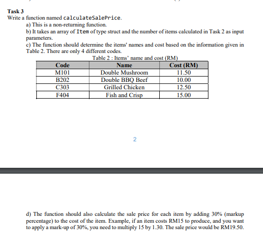 Solved Task 3 Write a function named calculateSalePrice. a) | Chegg.com