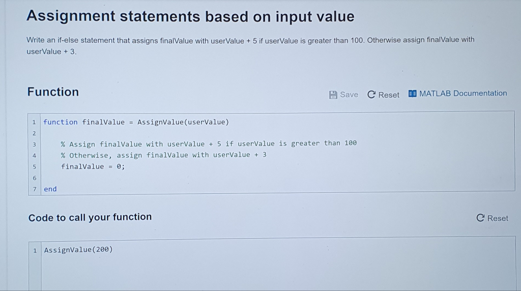 assignment statements based on input value