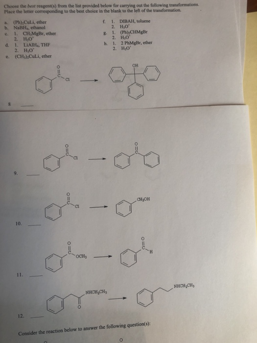 Solved Choose The Best Reagents From The List Provided 4080