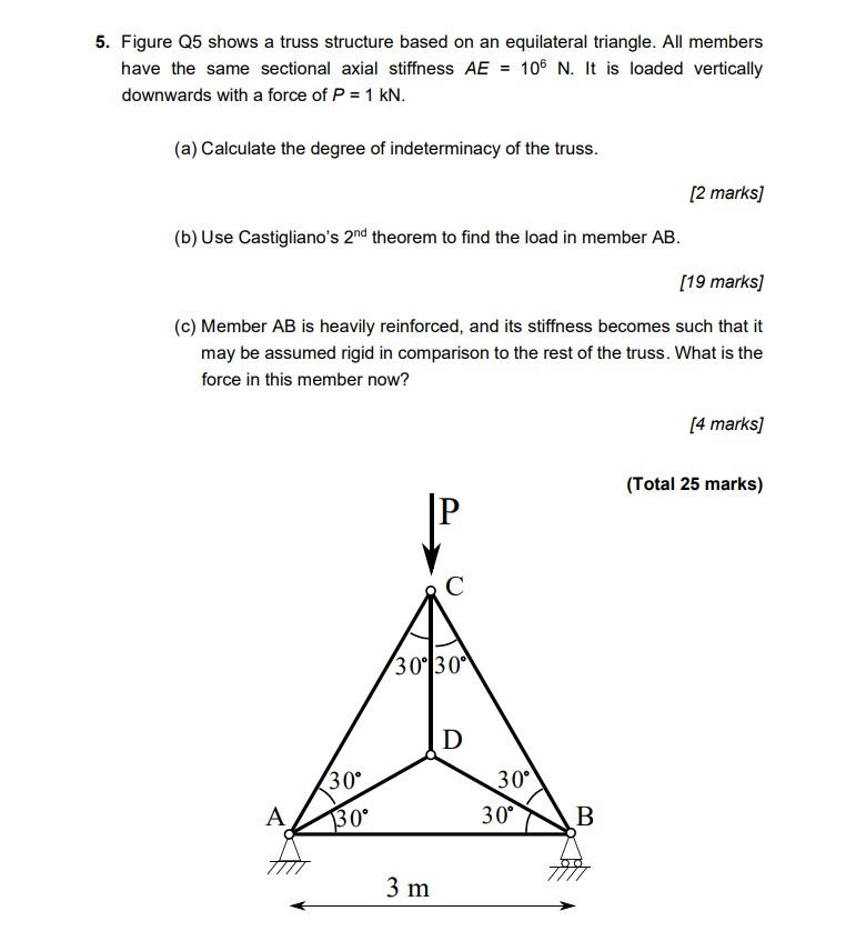 Solved Figure Q5 Shows A Truss Structure Based On An Equi Chegg Com