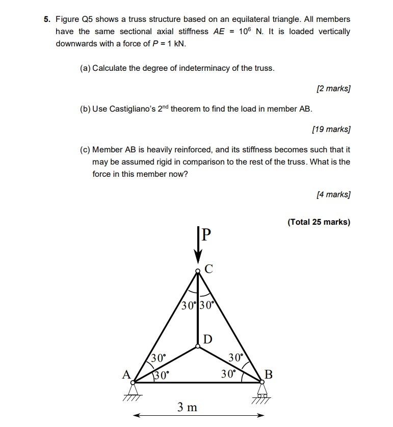 Solved Figure Q5 Shows A Truss Structure Based On An Equi Chegg Com